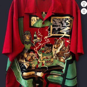 Vintage Sapphire Lounge Dogs Playing Poker Short Sleeve Button-down Shirt.